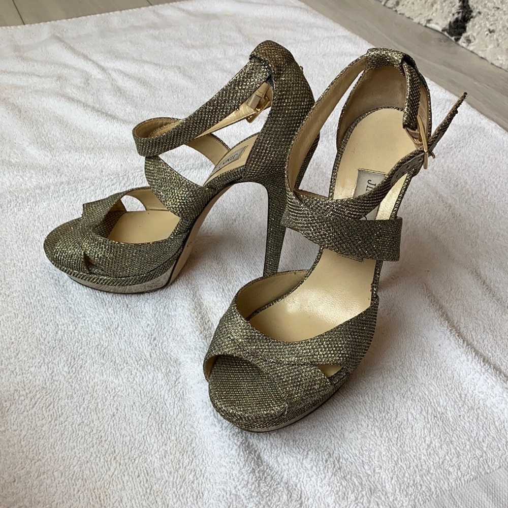 Jimmy Choo silver/gold platform heel